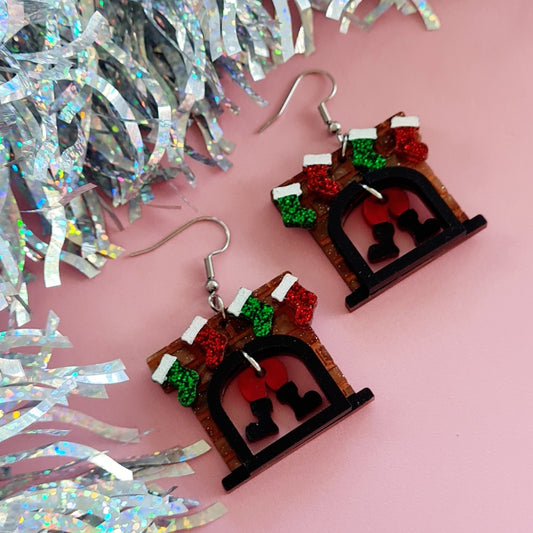 Christmas Fireplace Dangle Earrings
