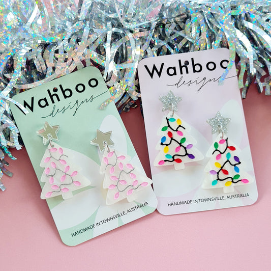 Christmas Tree & Lights Dangle Earrings