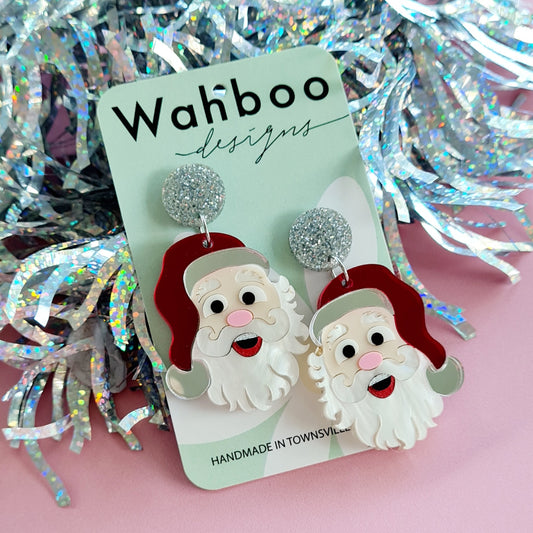 Christmas Happy Santa Face Dangle Earrings