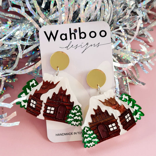 Christmas Log Cabin Dangle Earrings