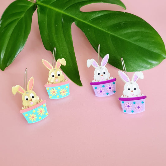 Easter Bunny in a Basket Dangle Earrings