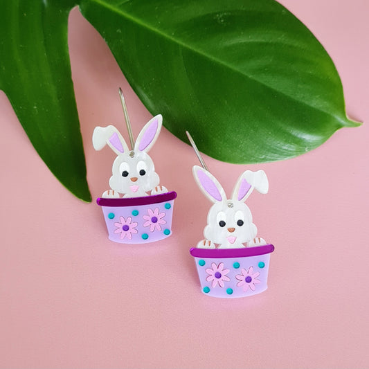 Easter Bunny in a Basket Dangle Earrings
