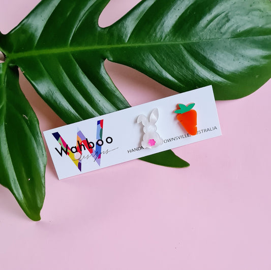 Easter Bunny and Carrot Stud Earrings