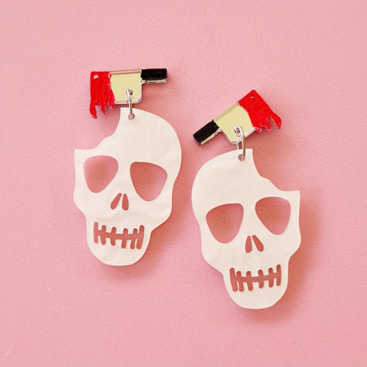 Halloween Meat Cleaver & Skull Dangle Earrings