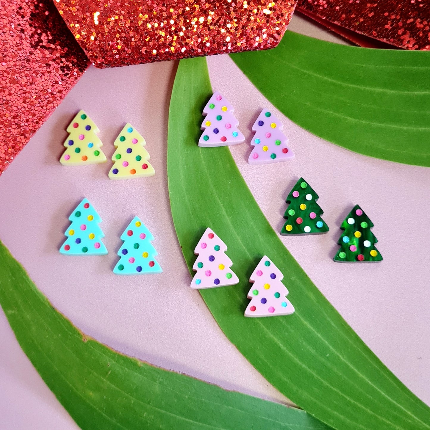 Christmas Tree with Lights Stud Earrings