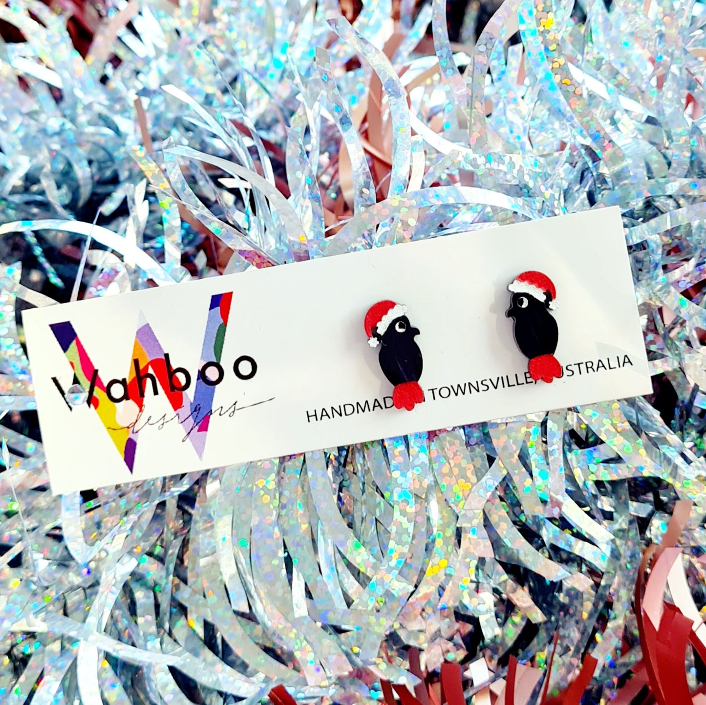 Christmas Black Cockatoo Stud Earrings