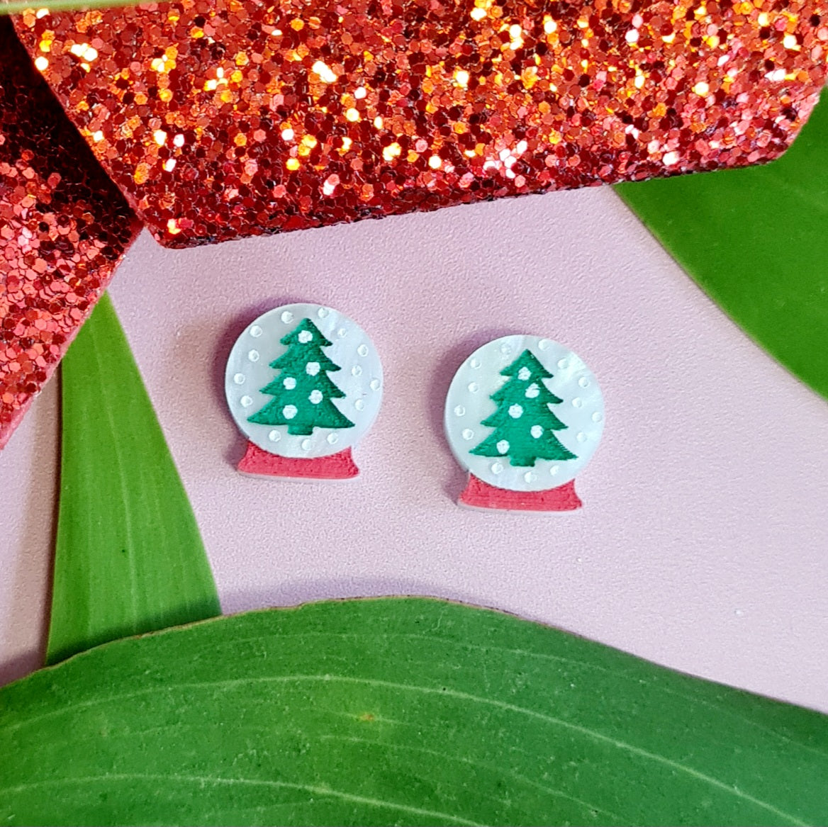 Christmas Snow Globe Stud Earrings