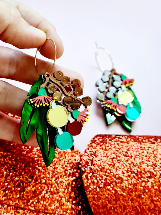 Christmas Gumnut & Blossoms Dangle Earrings
