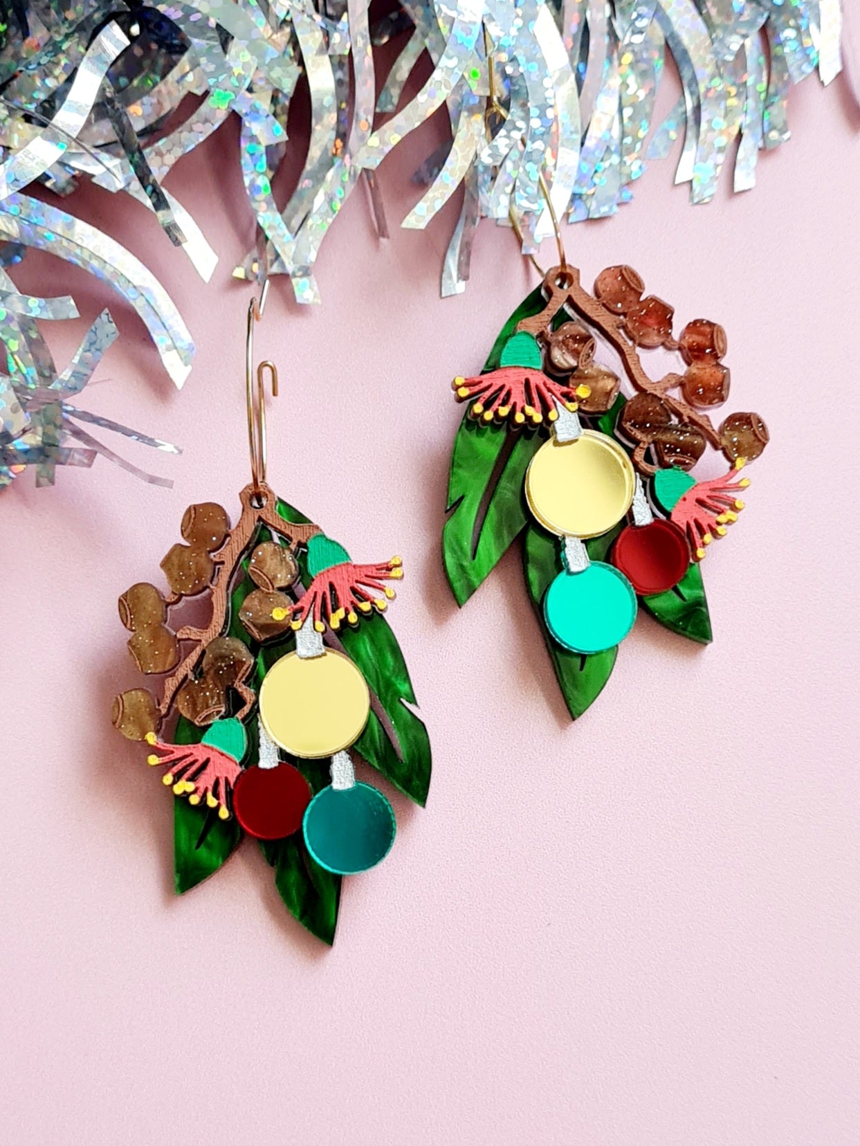 Christmas Gumnut & Blossoms Dangle Earrings