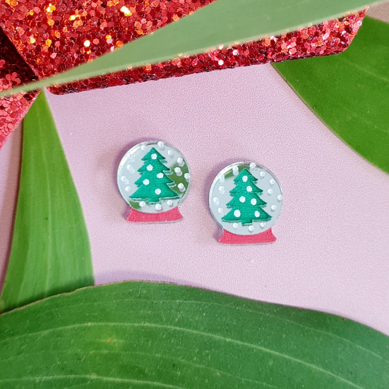 Christmas Snow Globe Stud Earrings