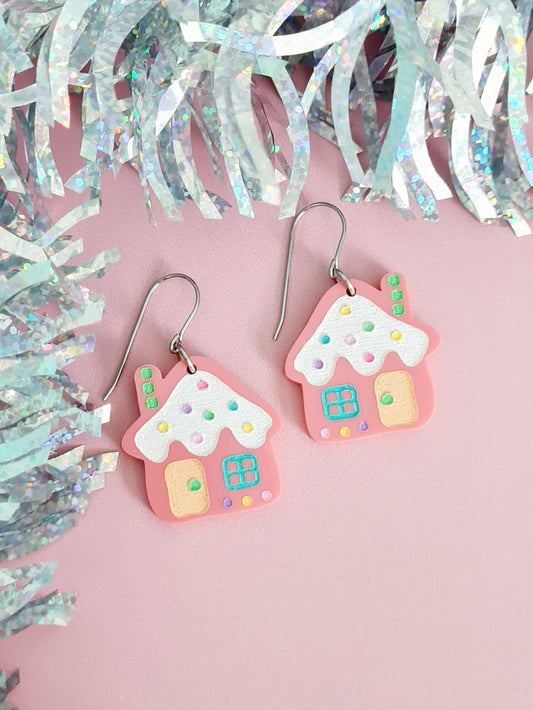 Christmas Gingerbread House Dangle Earrings