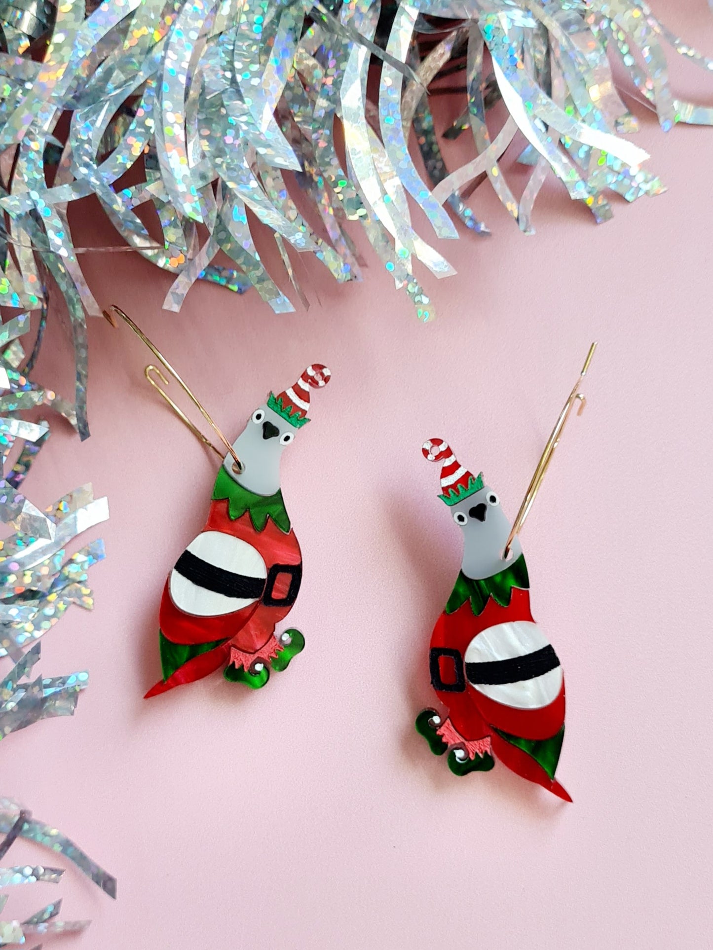 Christmas Elf Pigeon Dangle Earrings