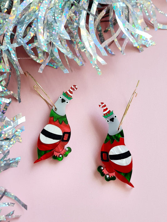 Christmas Elf Pigeon Dangle Earrings