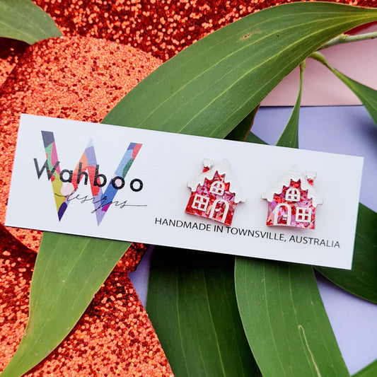 Christmas Gingerbread House Stud Earrings