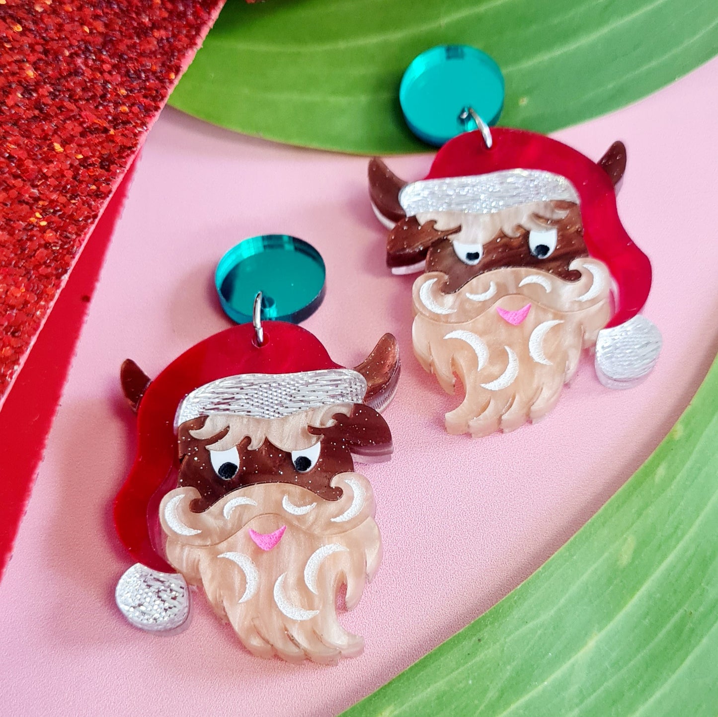 Christmas Highland Cow Dangle Earrings