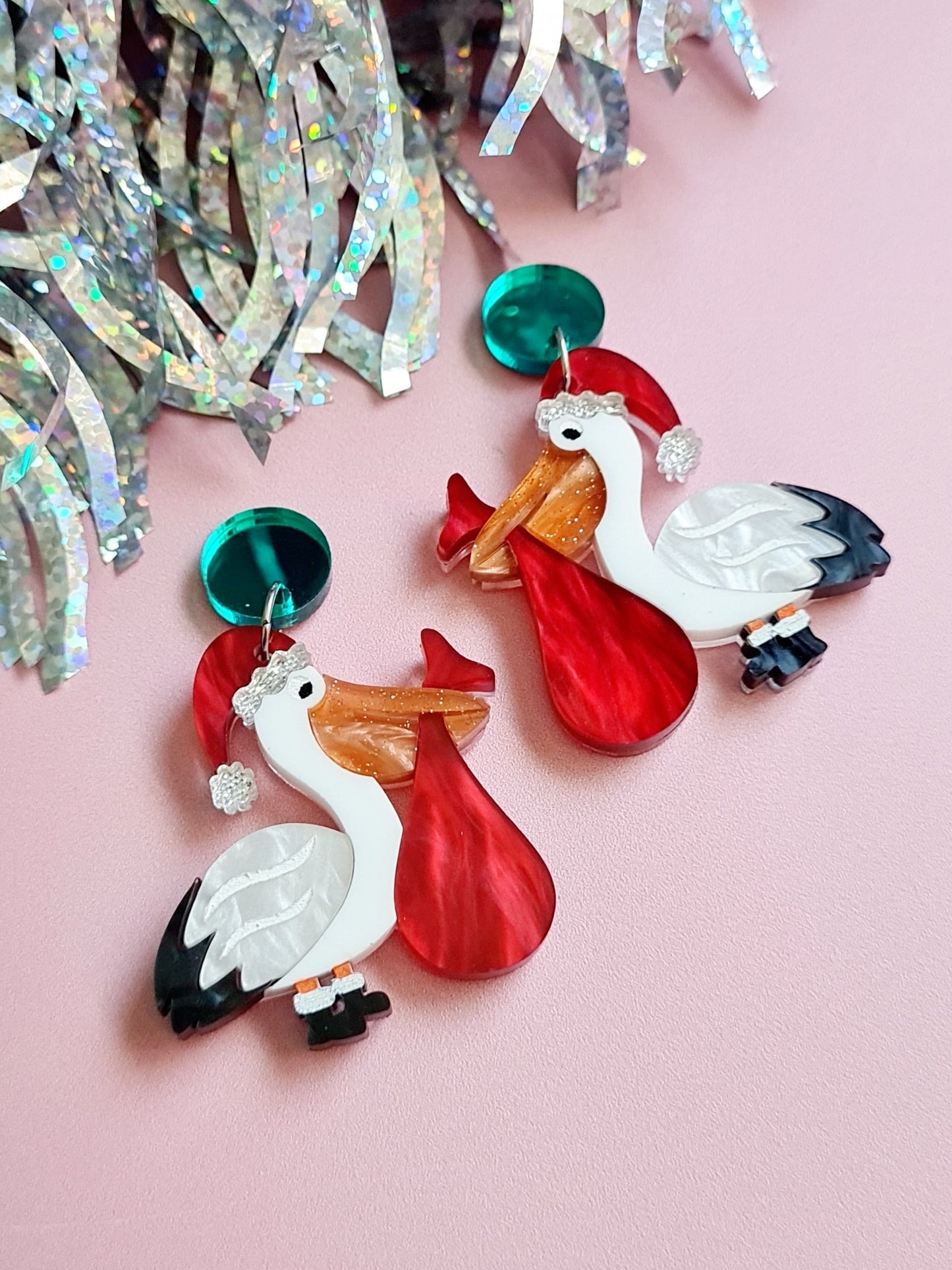 Christmas Pelican Dangle Earrings