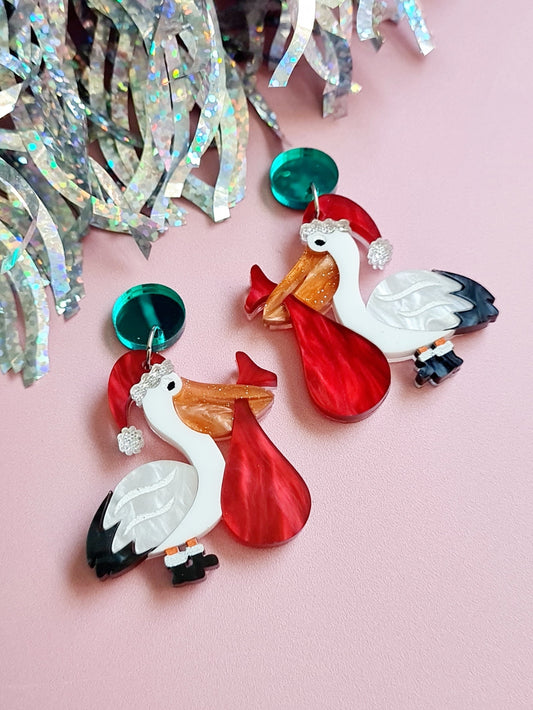 Christmas Pelican Dangle Earrings