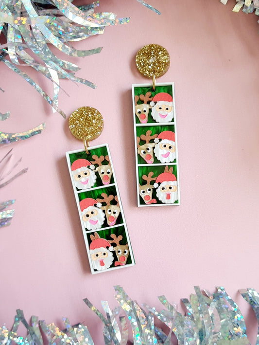 Christmas Santa & Rudulph in Photo Booth Dangle Earrings