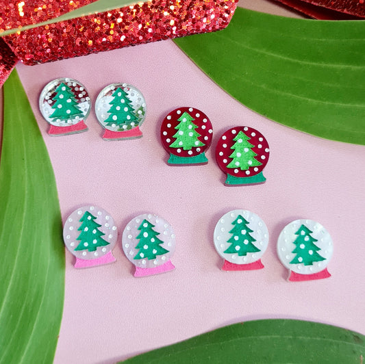 Christmas Snow Globe Stud Earrings