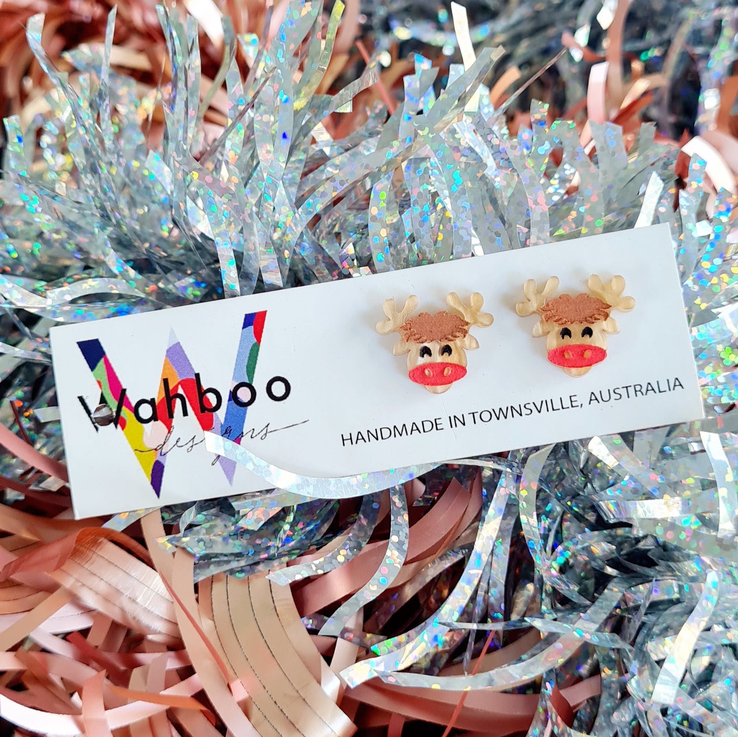 Christmas Highland Cow Stud Earrings