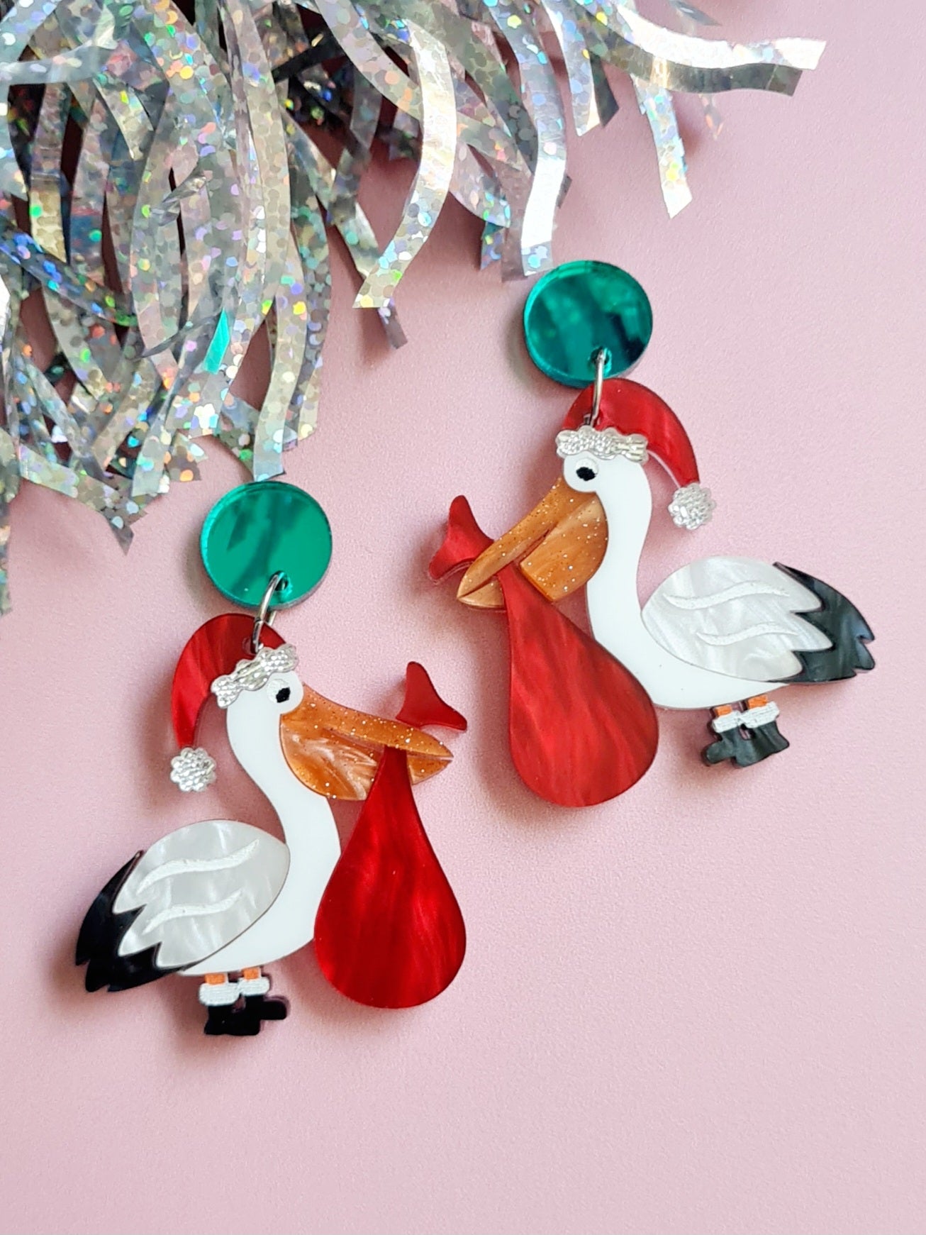 Christmas Pelican Dangle Earrings
