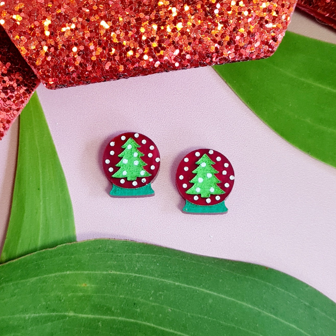 Christmas Snow Globe Stud Earrings