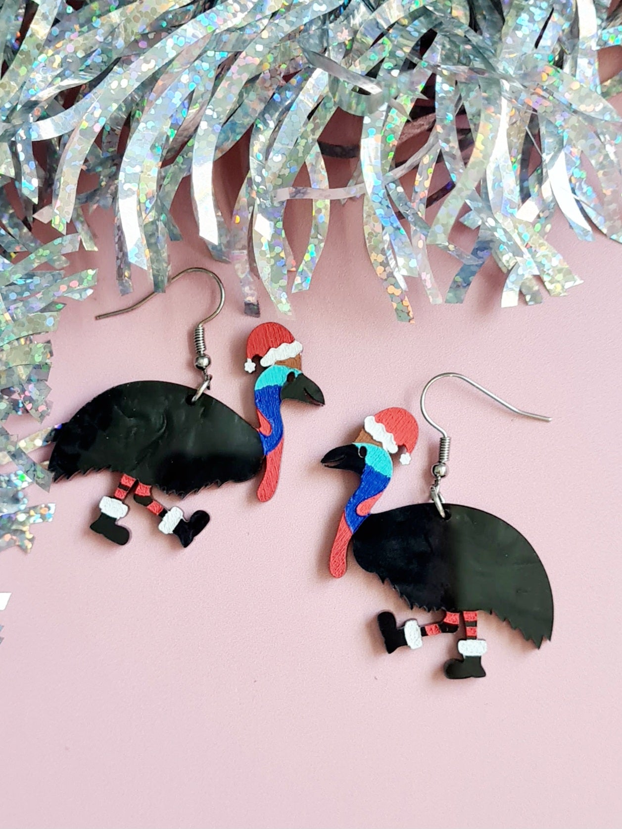 Christmas Cassowary Dangle Earrings