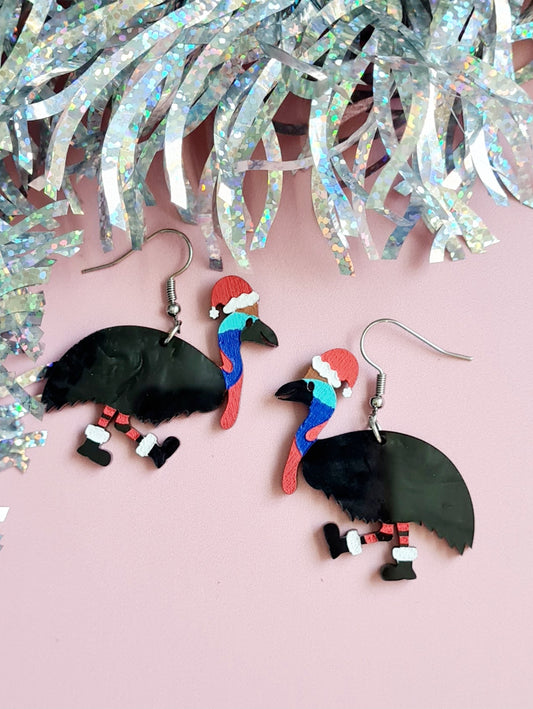 Christmas Cassowary Dangle Earrings