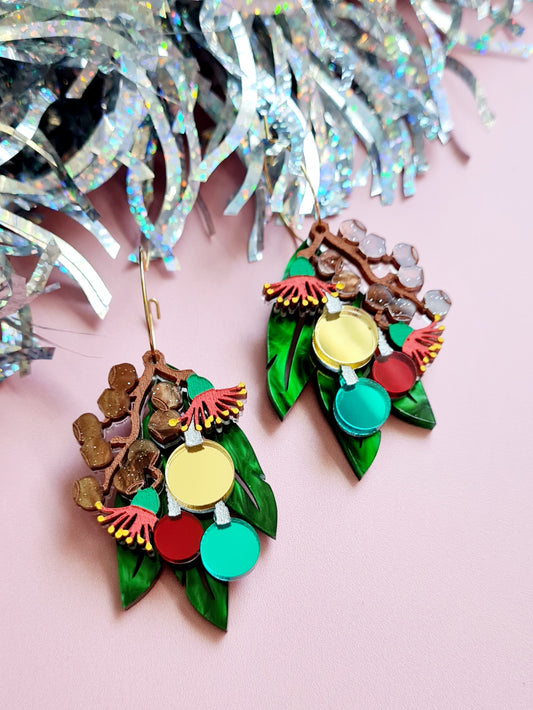 Christmas Gumnut & Blossoms Dangle Earrings