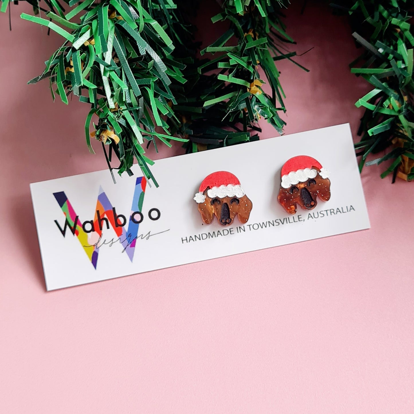 Christmas Dachshund Face Sausage Dog Stud Earrings