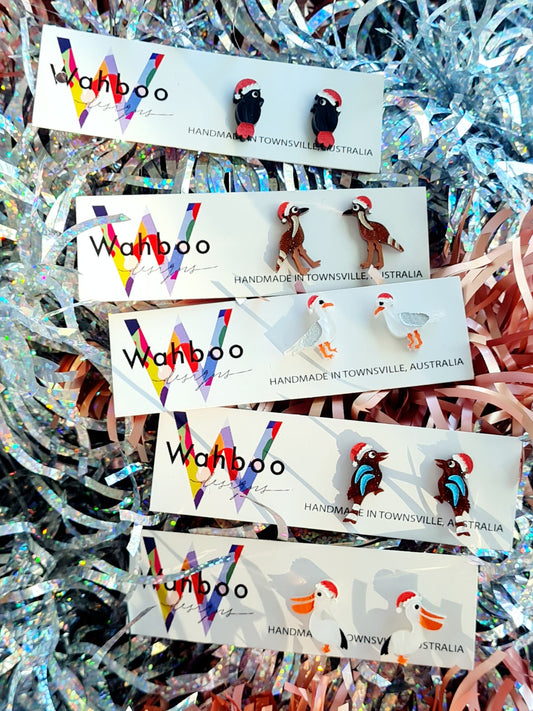 Christmas Black Cockatoo Stud Earrings