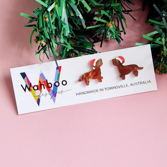 Christmas Dachshund Sausage Dog Stud Earrings