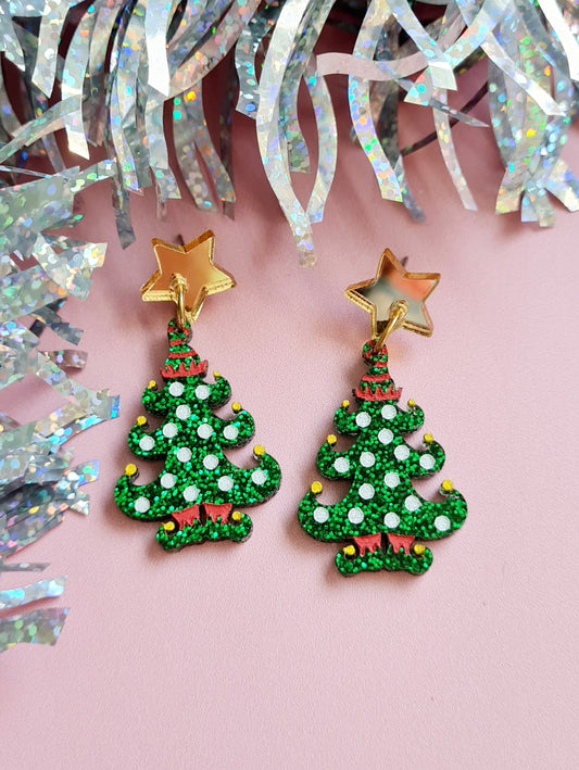 Christmas Elf Tree Dangle Earrings