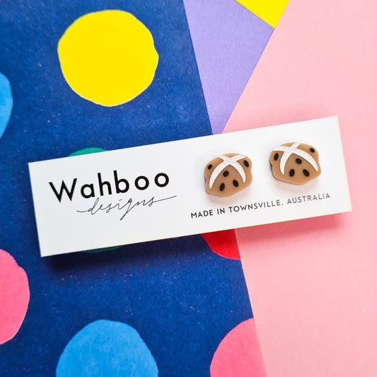 Easter Hot Cross Bun Stud Earrings