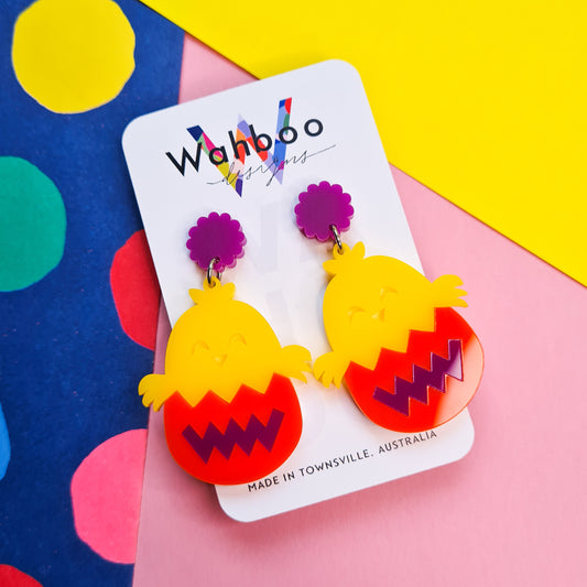 Easter Chick in an Egg Dangle Earrings