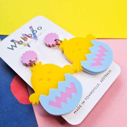 Easter Chick in an Egg Dangle Earrings