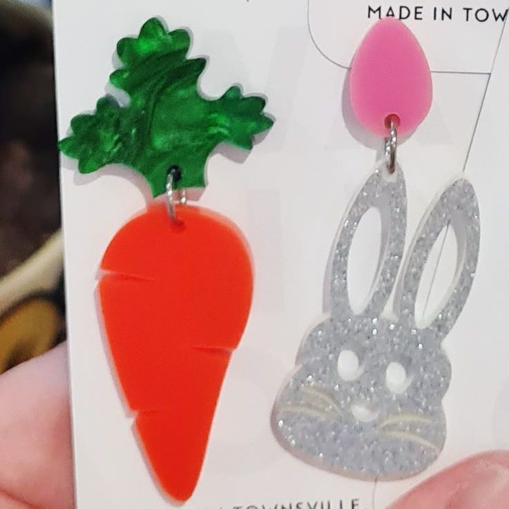 Easter Bunny and Carrot Dangle Earrings