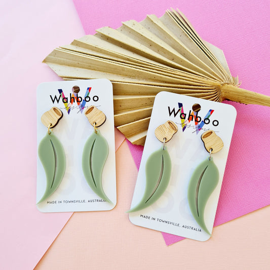 Gumnut & Eucalyptus Leaf Dangle Earrings