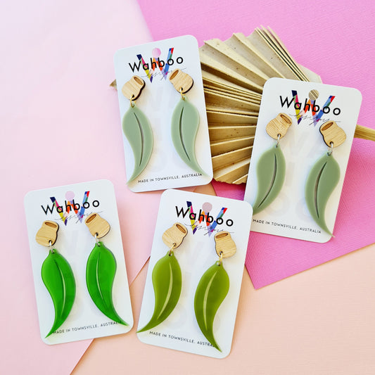 Gumnut & Eucalyptus Leaf Dangle Earrings