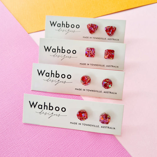 Red & Pink Confetti Collection Stud Earrings