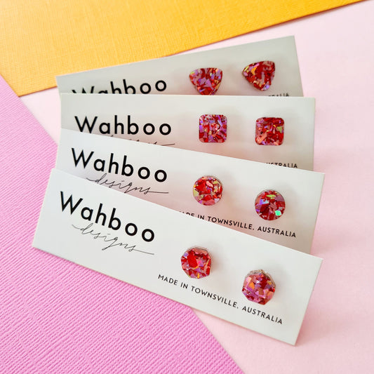 Red & Pink Confetti Collection Stud Earrings