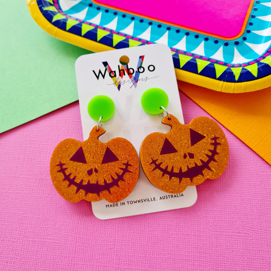 Halloween Pumpkin Jack-O-Lantern Dangle Earrings