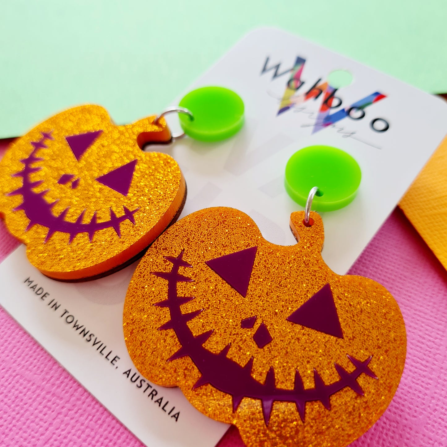 Halloween Pumpkin Jack-O-Lantern Dangle Earrings