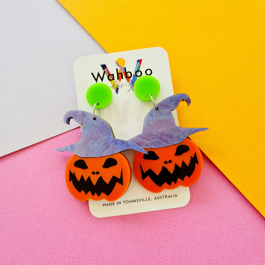 Halloween Pumpkin Witch Dangle Earrings