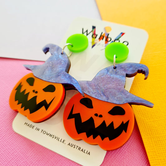 Halloween Pumpkin Witch Dangle Earrings