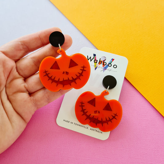 Halloween Pumpkin Jack-O-Lantern Dangle Earrings