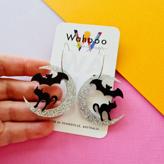 Halloween Moon Hoop Dangle Earrings