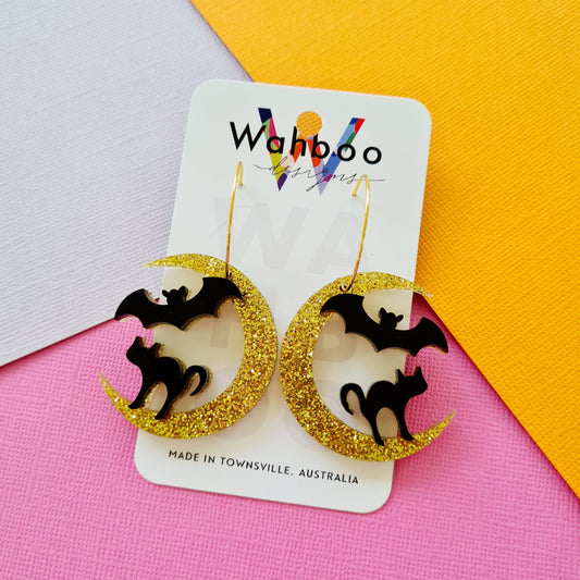 Halloween Moon Hoop Dangle Earrings