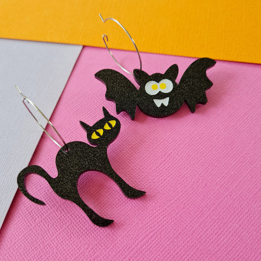 Halloween Black Cat Dangle Earrings
