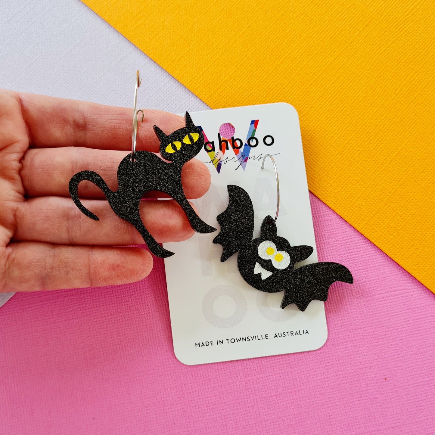 Halloween Black Cat Dangle Earrings